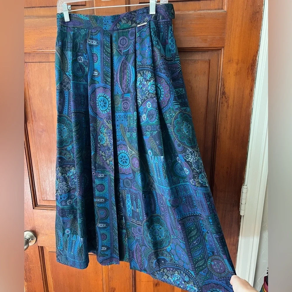 Vintage Geiger Austria Midi Skirt 70s Tapestry Paisley High Waist Full Skirt M